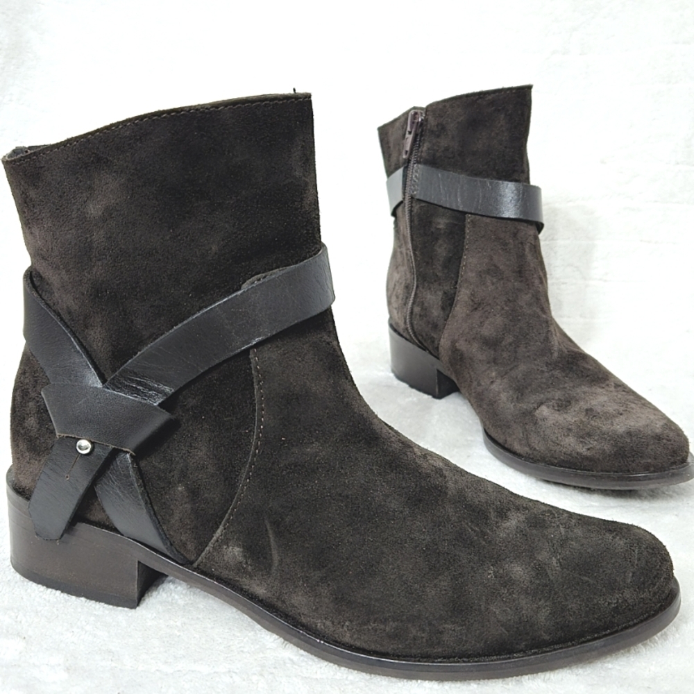 Charles David‎ Womens Ankle Boots Sz 7M Leather Suede Chukka Brown Made In Italy